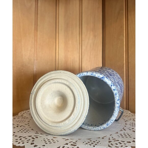 Vintage Speckled Farmhouse Stoneware Crock Lid Kitchen Storage Jar Country Decor - Picture 3 of 7